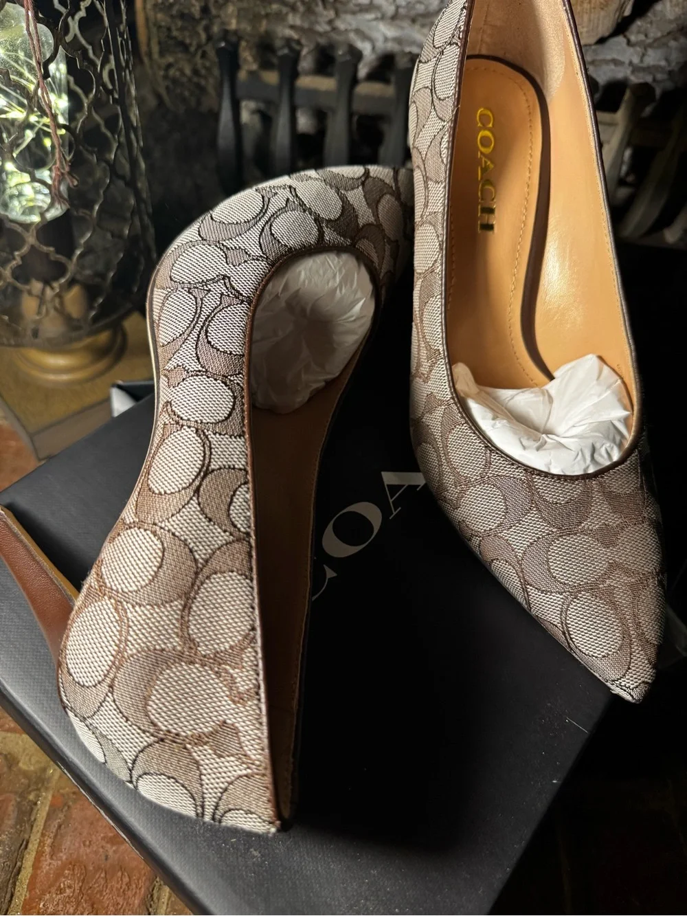 Coach Brown Signature Pointed Toe Heels - Picture 4 of 11